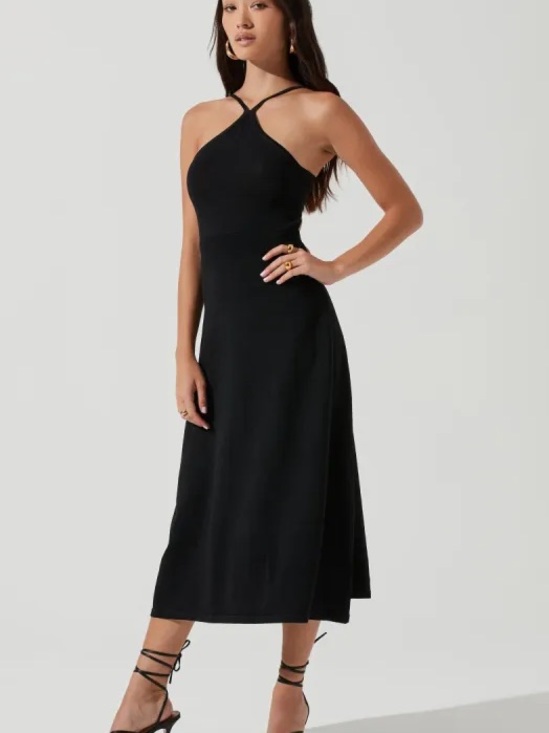 Astr Dresses & Skirts - ASTR the Label Talia Halter Black Cutout Midi Dress with Cross-Strap Neckline
